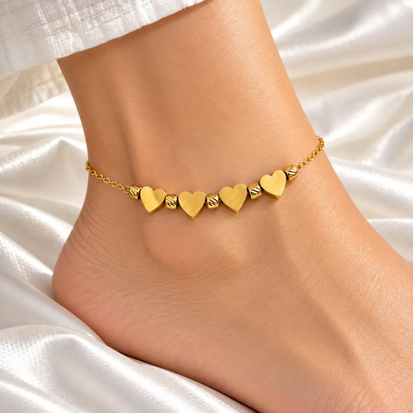 Golden Five Hearts Anklet