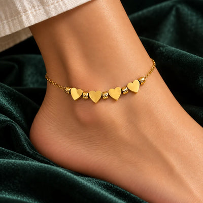 Golden Five Hearts Anklet