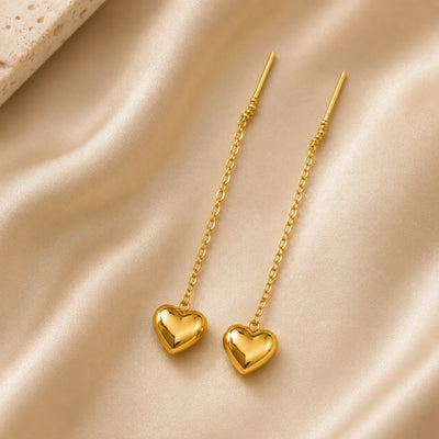 Golden Heart Drop Threader Earrings