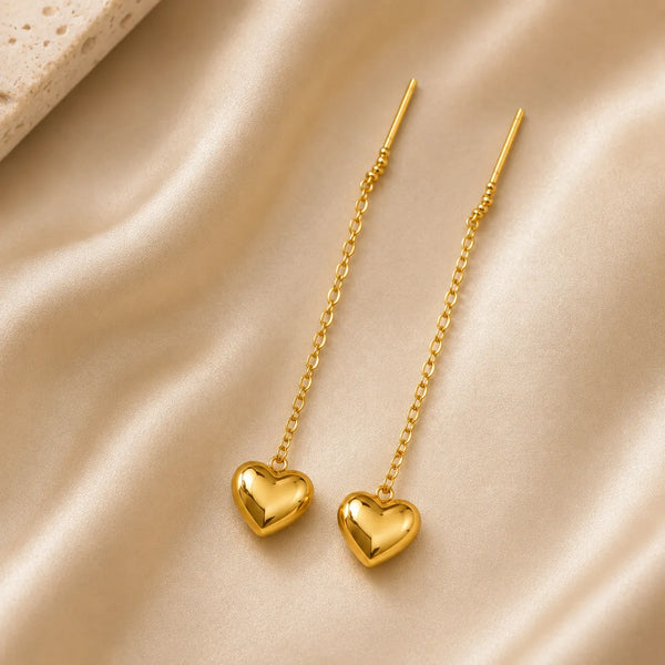Golden Heart Drop Threader Earrings