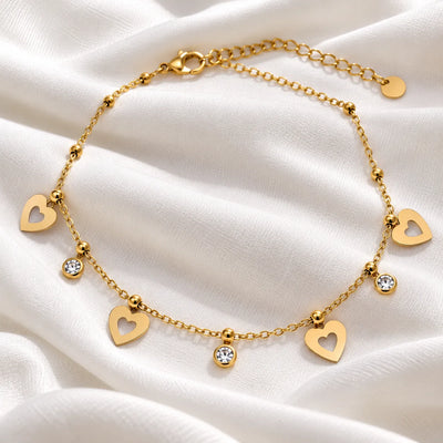 Golden Heart & Crystal Charm Anklet