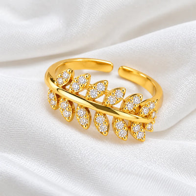 Golden Laurel Crystal Ring