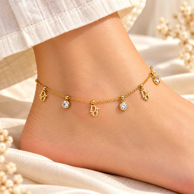 Golden Luxe Crystal Charm Anklet