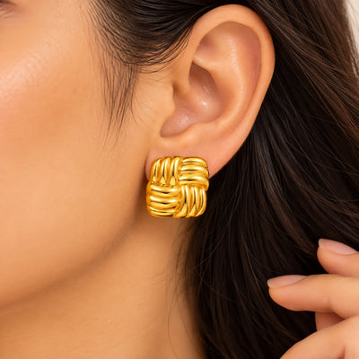 Golden Luxe Woven Knot Stud Earrings