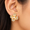 Golden Pearl Blossom Crystal Stud Earrings