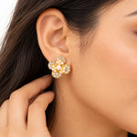 Golden Pearl Blossom Crystal Stud Earrings 4