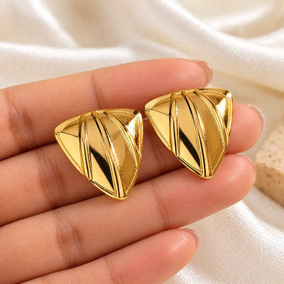 Golden Sculpted Triangle Stud Earrings
