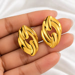 Golden Sculptural Wave Stud Earrings 3