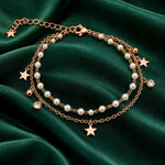 Golden Star Pearl Layered Anklet 1