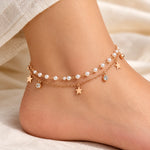 Golden Star Pearl Layered Anklet 2