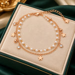 Golden Star Pearl Layered Anklet 4