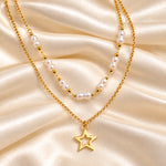 Golden Star Pearl Layered Necklace 2