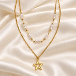 Golden Star Pearl Layered Necklace 3