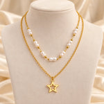Golden Star Pearl Layered Necklace 4