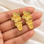 Golden Triple Flower Drop Earrings 2