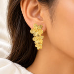 Golden Triple Flower Drop Earrings 1
