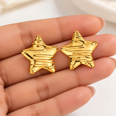 Golden Twisted Star Stud Earrings