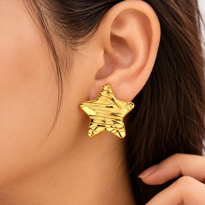 Golden Twisted Star Stud Earrings