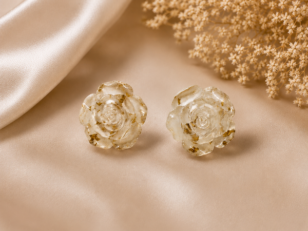 Gold Foil Flower Rose Earrings
