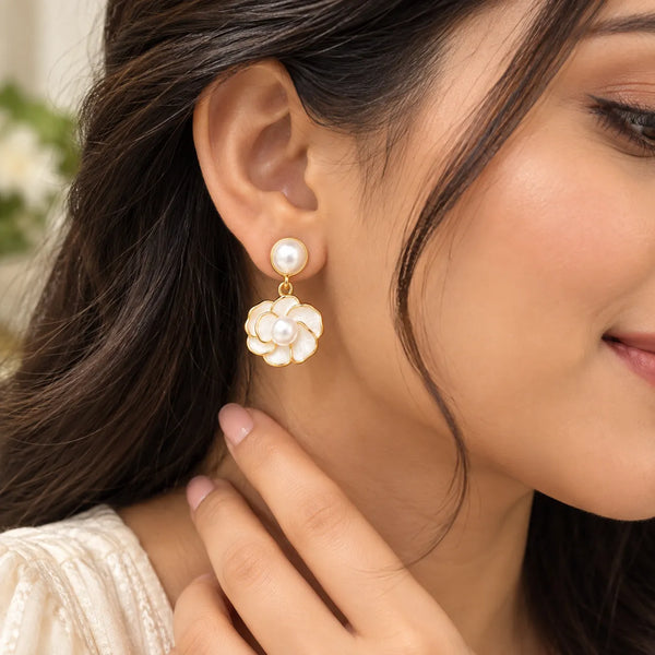 Ivory Blossom Pearl Drop Earrings