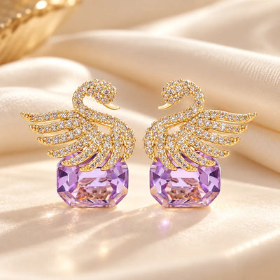 Lavender Swan Crystal Drop Earrings