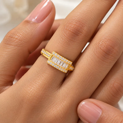 Luxe Baguette Crystal Gold Ring