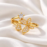 Crystal Butterfly & Heart Gold Ring 4