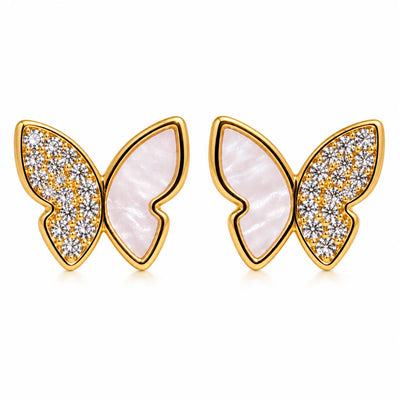 Pearl Glow Crystal Butterfly Stud Earrings