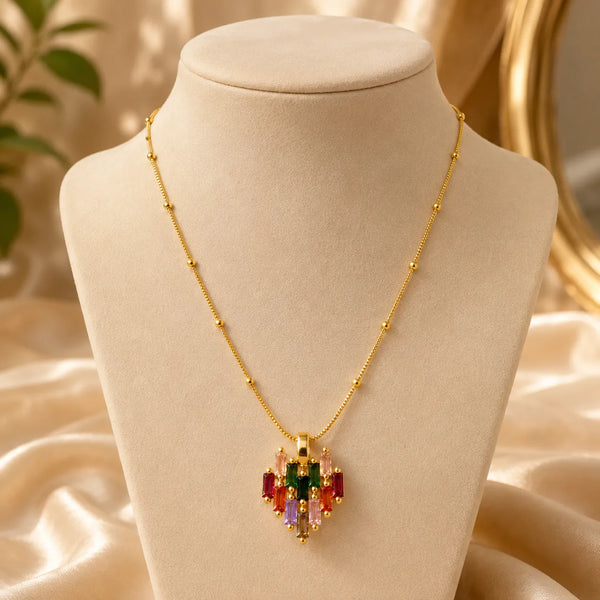 Prism Cascade Multicolor Crystal Pendant Necklace