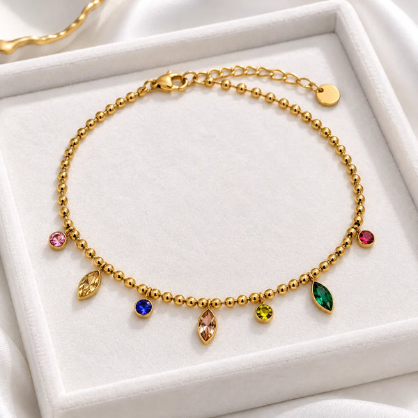 Rainbow Spark Gold Charm Anklet