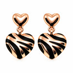 Rose Gold Black Heart Drop Earrings 2