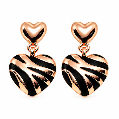 Rose Gold Black Heart Drop Earrings