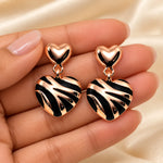 Rose Gold Black Heart Drop Earrings 4
