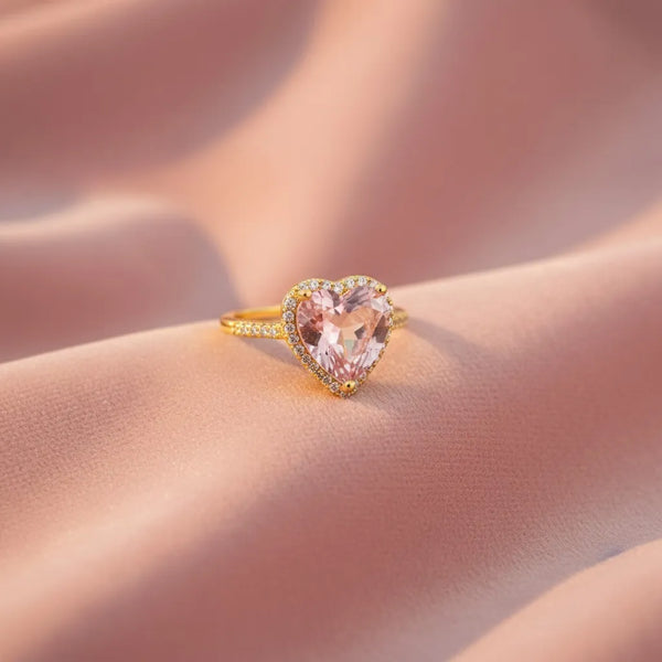 Roselle Pink Heart Halo Crystal Ring