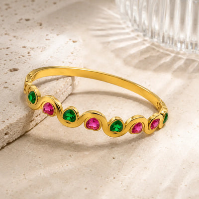 Ruby Emerald Wave Heart Bangle