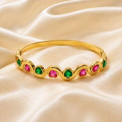Ruby Emerald Wave Heart Bangle