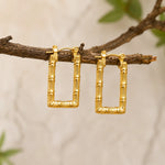 Sculpted Bamboo Square Hoop Earrings 3