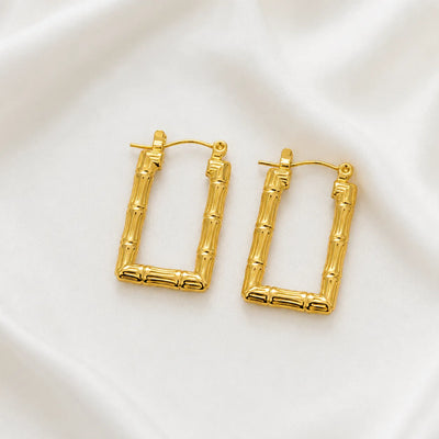 Sculpted Bamboo Square Hoop Earrings