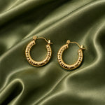 Sculpted Ribbed Gold Hoop Earrings 3