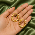 Sculpted Ribbed Gold Hoop Earrings 4