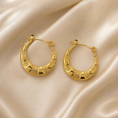 Textured Crescent Gold Hoop Earrings
