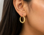 Textured Crescent Gold Hoop Earrings 4