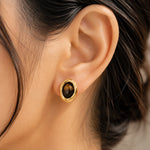 Tiger Eye Oval Stud Earrings 1