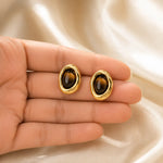 Tiger Eye Oval Stud Earrings 2