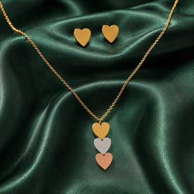 Trio Hearts Multitone Pendant Necklace
