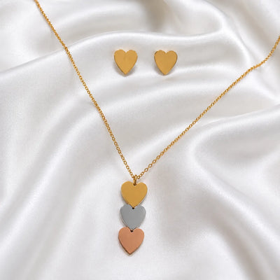 Trio Hearts Multitone Pendant Necklace