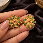 Varnika Emerald Floral Stud Earrings 2