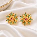 Varnika Emerald Floral Stud Earrings 4