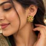 Varnika Emerald Floral Stud Earrings 1