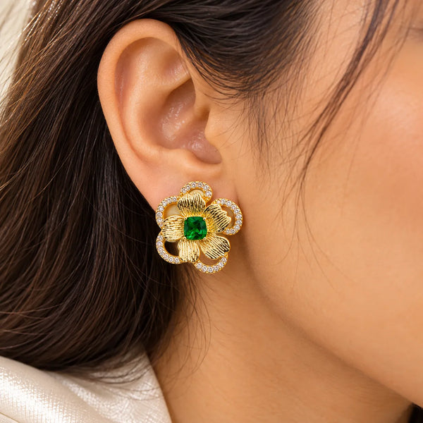 Zareen Emerald Bloom Stud Earrings